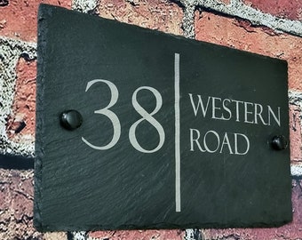 Engraved Slate Home Sign: Personalized Street Address Plaque