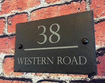 Engraved Slate Home Sign: Modern Address Plaque