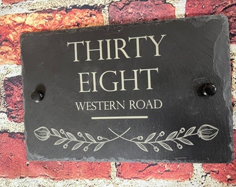 Personalized Rustic Black Slate Address Sign, Custom Engraved House Plaque