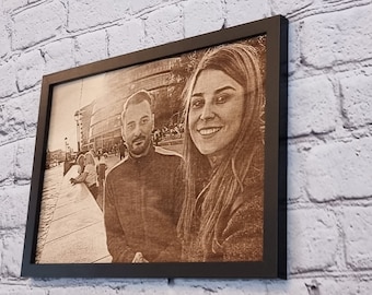 Laser Engraved Photo on Wood, Personalized Framed Portrait