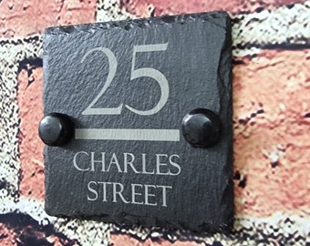 Engraved Slate Home Sign: Personalized Street Address Number Plaque