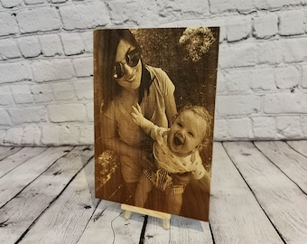 Laser Engraved Photo on Wood, Family Keepsake with Stand