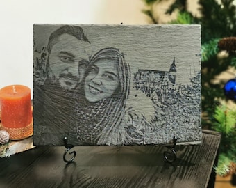 Personalized Photo Slate, Laser Engraved Keepsake, Christmas Gift