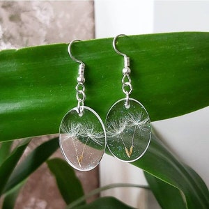 Dandelion seed - Make A Wish - clear dangle oval shape earrings - gift idea - birthday - gifts for her - womens jewellery - christmas