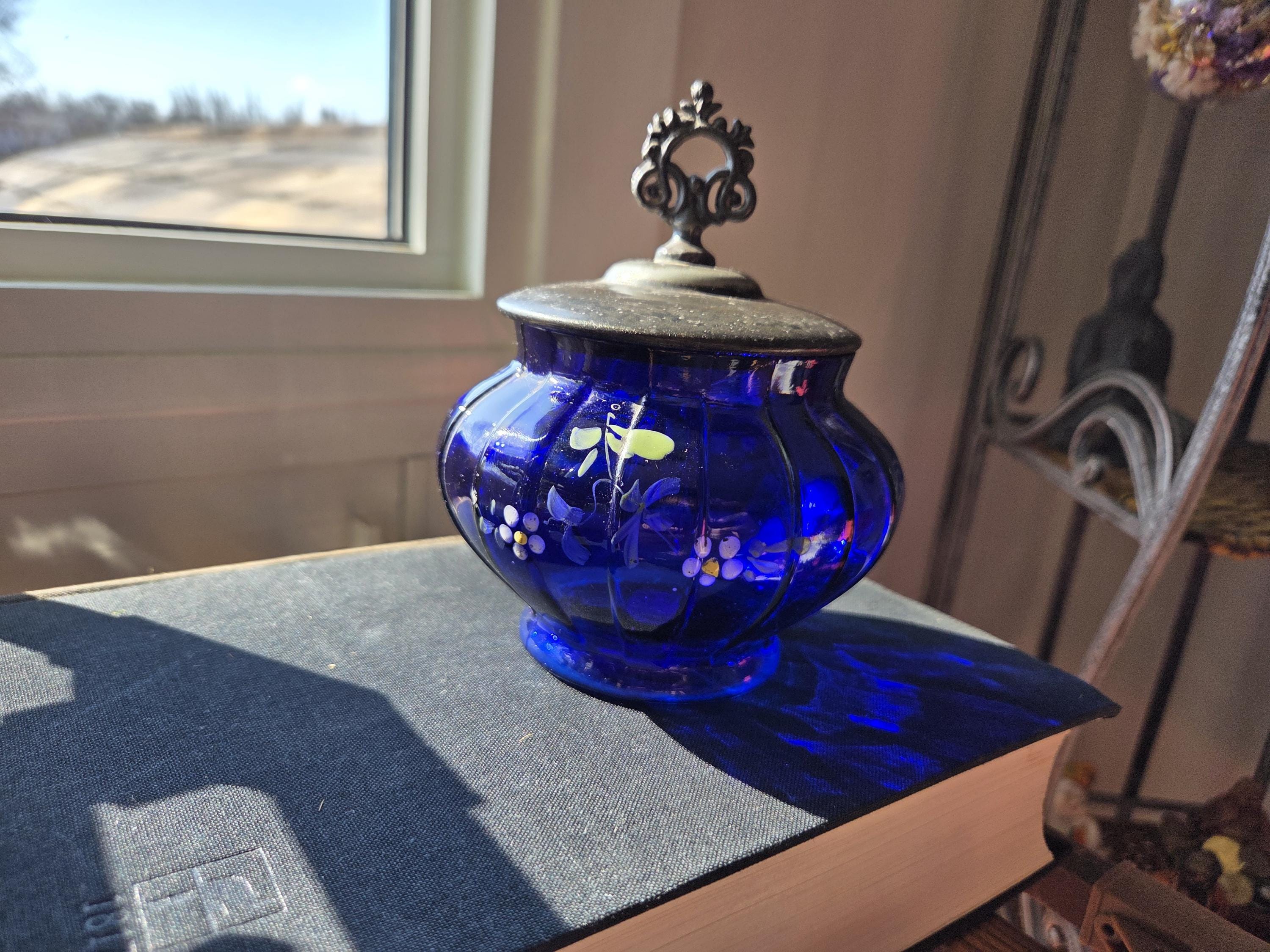 Antique Cobalt Blue Biscuit Jar - Etsy