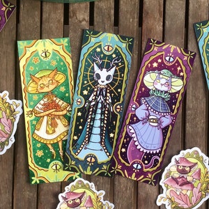 Mushroom Cat Bookmarks - Cute Illustrated Ghost Skeleton Kitty Bookmarks