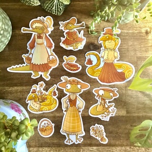 Cute Flower Reptile Sticker Set - Vintage Illustrated Cottagecore Animal Stickers