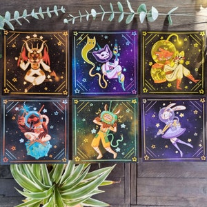 Spooky Astronaut Prints - Juego de impresión de arte de pared de animales espaciales lindos