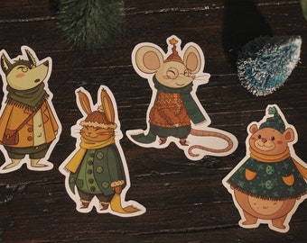 Cozy Winter Animal Stickers - Set of Cute Christmas Animals