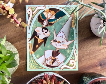 Qifrey y Olruggio como gatos - Impresión artística linda A5 - Ilustración de fanart de Atelier of Witch Hat