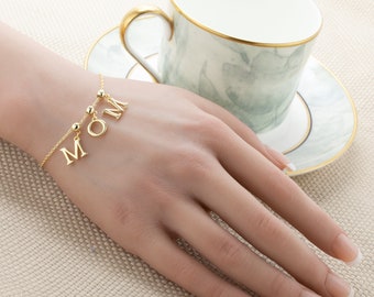 Mom Bracelet, Gold or Silver, Adjustable Cable Link, Mother's Day Gift