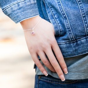 Bracelet tourmaline avec pierre de naissance d'octobre, cristal bohème rose, chaîne réglable en argent ou en or, anniversaire, cadeau pour maman avec carte d'histoire gratuite