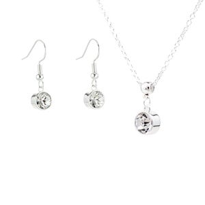 Ensemble de colliers de boucles d'oreilles pendantes avril, cristal bohème transparent, argent ou or, bijoux avec pierre de naissance, cadeau d'anniversaire avec carte d'histoire