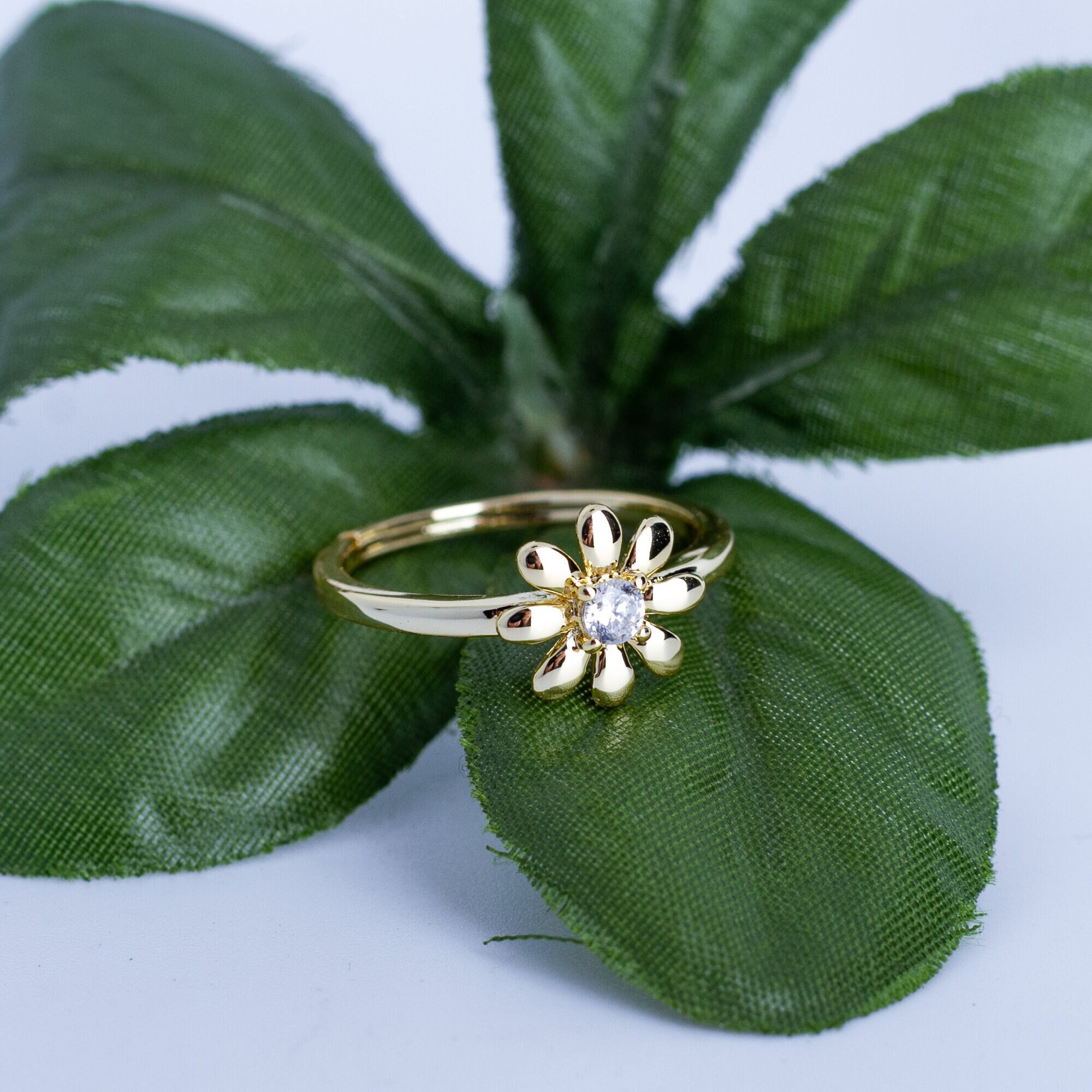 Daisy Flower Ring With Cubic Zirconia, Gold, Rose Gold or Silver ...