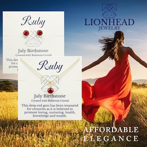Ruby Jewelry Set: July Birthstone Necklace & Earrings