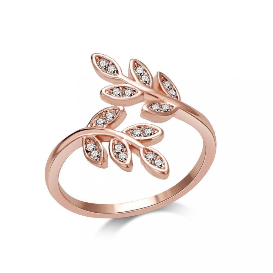 Rose Gold Leaf Ring Created With Zircondia® Crystals Etsy
