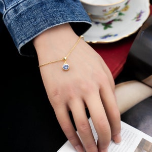 March Birthstone Aquamarine Bracelet, Pale Blue Bohemian Crystal, Gold or Silver Adjustable Chain, Birthday, Mom Gift, Free Story Card