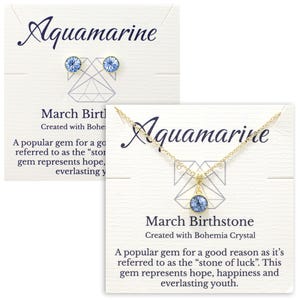 March Birthstone Jewelry Set, Stud Earrings & Necklace Set, Light Blue Aquamarine Bohemian Crystal, Silver or Gold, Birthday Gift for Woman