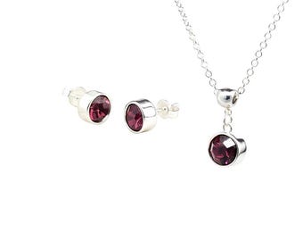 Purple Amethyst Bohemian Crystal Jewelry Set: Silver or Gold Plated, Adjustable Necklace