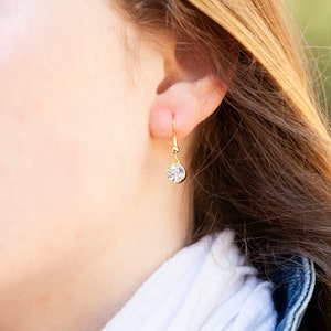 Boucles d'oreilles pendantes diamants April, plaqué or 14 carats ou argent, cristal de Bohème transparent, gouttes pierre de naissance, anniversaire, cadeau pour maman avec carte récit gratuite