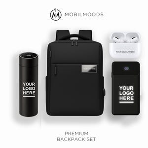 Backpack, Personalized Company Logo Gift Set, Custom Backpack Gift Box, Personalized Portable Charger, Company Employee Holiday Gift, BX-1