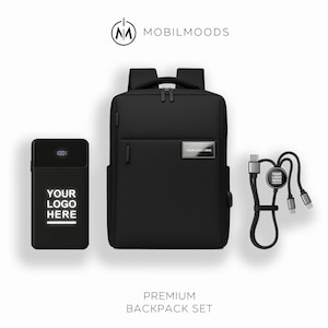 Backpack, Personalized Company Logo Gift Set, Custom Backpack Gift Box, Personalized Portable Charger, Company Employee Holiday Gift, BX-5