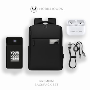 Backpack, Personalized Company Logo Gift Set, Custom Backpack Gift Box, Personalized Portable Charger, Company Employee Holiday Gift, BX-4