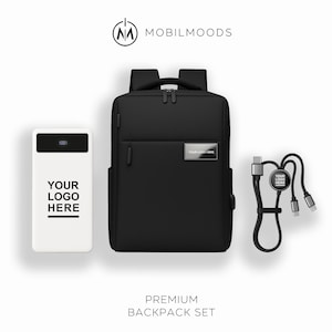 Backpack, Personalized Company Logo Gift Set, Custom Backpack Gift Box, Personalized Portable Charger, Company Employee Holiday Gift, BX-6