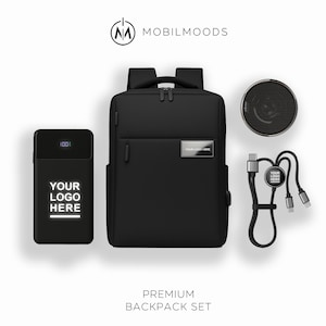 Backpack, Personalized Company Logo Gift Set, Custom Backpack Gift Box, Personalized Portable Charger, Company Employee Holiday Gift, BX-3