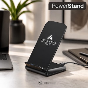 Custom Light Up Logo Wireless Charger Stand, Branded Desk Phone Dock, Bulk Employee Welcome Gift, Client Appreciation, Event Swag