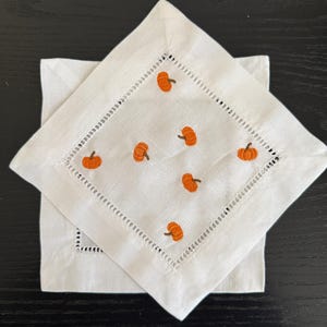 Pumpkin Embroidered Cocktail Napkins