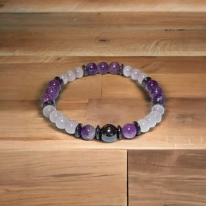 Selenite, hematite, and amethyst bracelet: protection bracelet, unisex bracelet, empath  protection bracelet, healing stone bracelet
