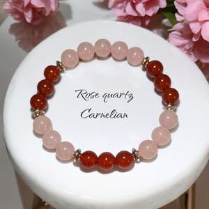 rose quartz and carnelian bracelet ~ enhance passion ~ self love ~ powerhouse combination rose quartz and carnelian ~ healing stone bracelet