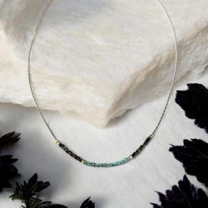 myuki delica seed bead choker necklace, dainty chain necklace, thin Coreana chain necklace, minimalist necklace, layering necklace