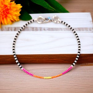 myuki delica seed bead bracelet: memory wire bracelet,dainty beaded bracelet,minimalist bracelet, neon, black, and white seed bead bracelet