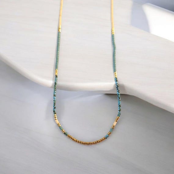 myuki delica seed bead necklace: dainty beaded necklace, minimalist necklace, layering necklace, tiny beaded necklace, thin necklace