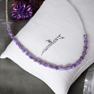 amethyst beaded necklace ~ half chain necklace ~ silver chain necklace ~ beaded gemstone necklace ~ half beaded necklace ~ silver curb chain