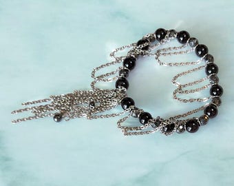Silver and Black Chain Fringe Bracelet Black Out Gunmetal Black Fringe Bracelet - Multi Chain  main image 3