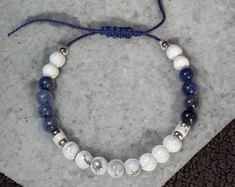 sodalite and howlite bracelet: adjustable cord bracelet, emotional healing bracelet, anger management bracelet