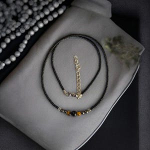 Triple protection necklace: black onyx, tiger eye, and hematite necklace, protection necklace, japanese toho glass seed bead necklace