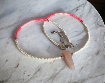 sunstone choker necklace ~ choker necklace ~ beach necklace ~ tiny seed bead choker necklace