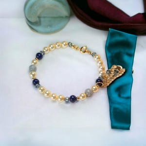 pearl, lapis lazuli, and labradorite bracelet: Swarovski crystal bracelet, butterfly charm bracelet, memory wire bracelet, gift for her