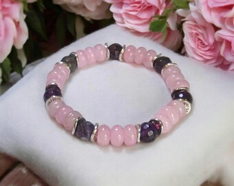 amethyst and rose quartz bracelet: rondelle beaded bracelet, women's bracelet, bracelet for self love, gift for her, pink and purple bracele