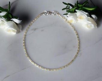 seed bead anklet: beaded anklet, myuki seed bead anklet, bugle bead anklet, dainty anklet, neutral beaded anklet, delicate anklet