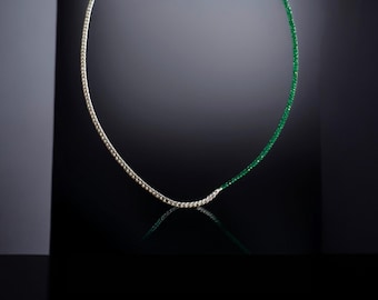 Half gemstone half chain necklace: beaded green spinel necklace, tiny beaded necklace, minimalist necklace, half silver curb chain necklace