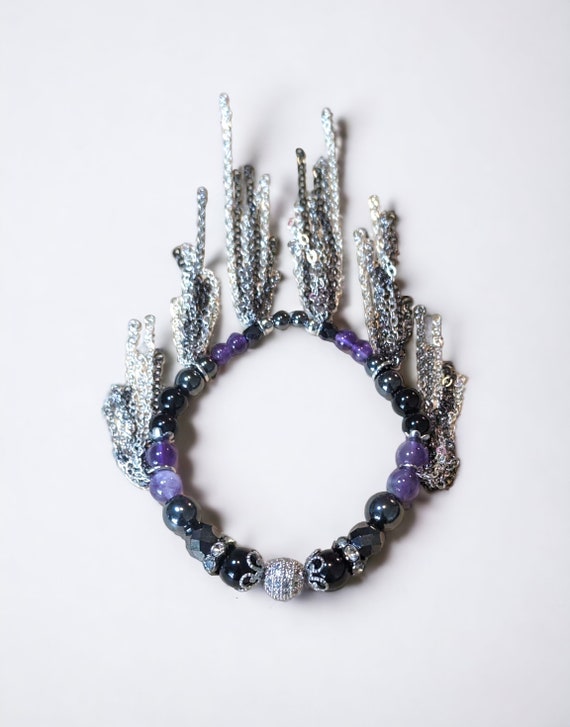 Chain Fringe Bracelet: Amethyst, Black Onyx, Hematite, and  display picture 1
