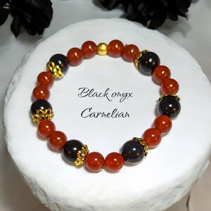 black onyx and carnelian bracelet, ambition and confidence bracelet, black onyx bracelet, carnelian bracelet, motivation bracelet