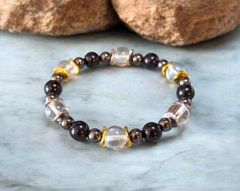 clear quartz, black tourmaline, and hematite bracelet: unisex bracelet, protection bracelet, grounding bracelet, healing stone bracelet