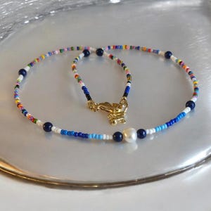 choker necklace ~ lapis lazuli and freshwater pearl necklace ~ lapis necklace ~ surf style choker necklace ~ freshwater pearl necklace