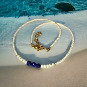 choker necklace ~ lapis lazuli necklace ~ white turquoise necklace ~ seed bead choker necklace ~ unisex necklace ~ surf style choker necklac